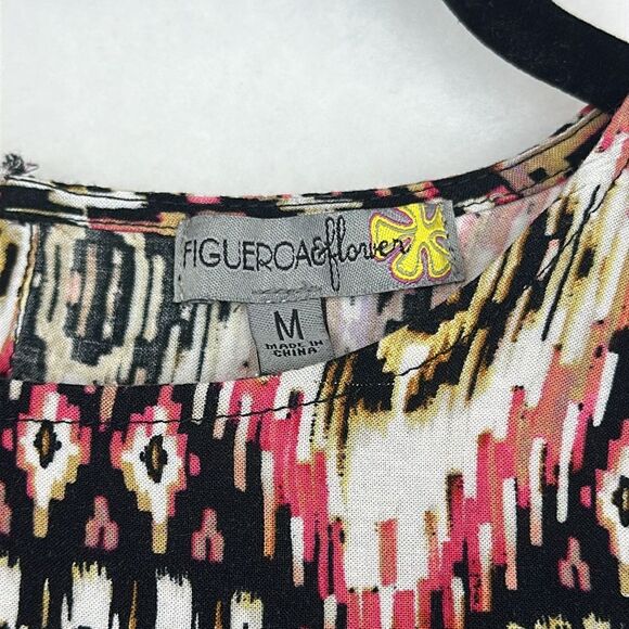 Figueroa Flower Anthropologie Peasant Top Blouse Shirt Crochet Geo Black Pink M - Picture 5 of 10